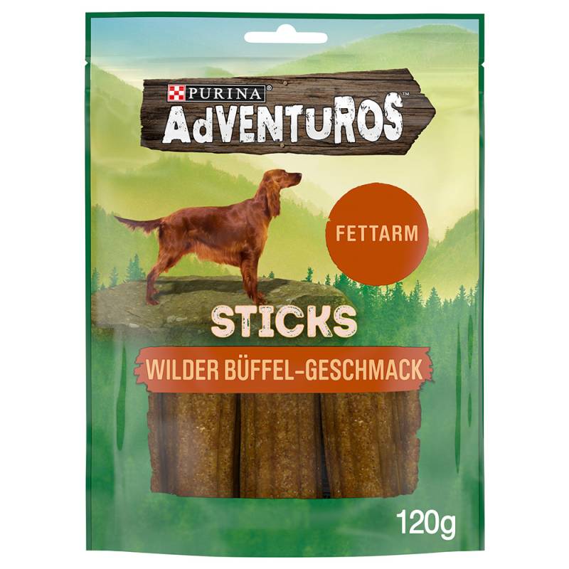 2 + 1 gratis! 3 x 90 g / 120 g PURINA Adventuros - Sticks Wilder Büffel (3 x 120 g) von AdVENTuROS