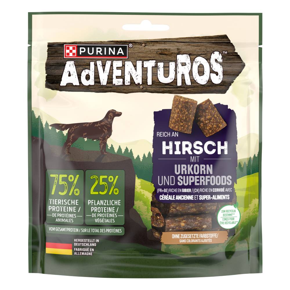 2 x AdVENTuROS Hundesnacks zum Sonderpreis! - Reich an Hirsch mit Urkorn 12 x 90 g von AdVENTuROS