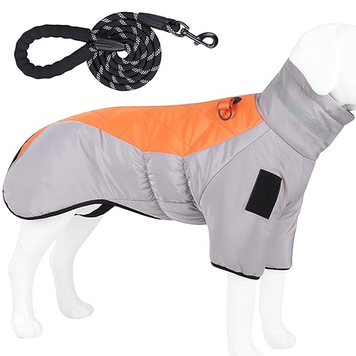 AdairA Hunde-Wintermantel, Haustier-Oberbekleidung, Baumwolle, gepolsterte Jacke, warme Rollkragen-Hundejacke für kaltes Wetter für mittelgroße und große Hunde (XXL, Grau-Orange) von AdairA