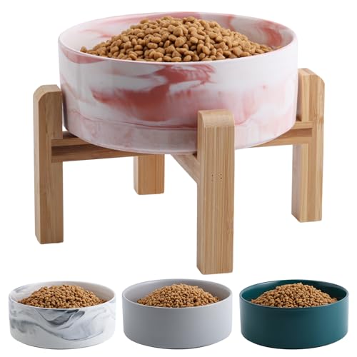 Addggo Erhöhter Hundenapf aus Keramik für kleine und mittelgroße Rassen, Hundefutter, Wassernapf mit Ständer, 15,2 cm, 9,1 cm, rutschfest, schwer, Marmor-Rosa von Addggo