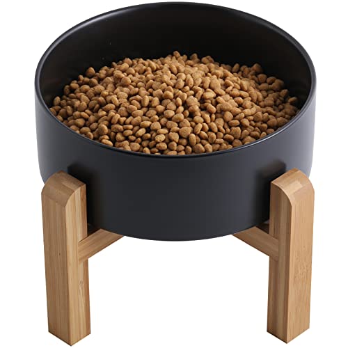 Addogyy Erhöhter Hundenapf aus Keramik mit Holzständer für mittelgroße und große Rassen, Hundefutter, Wasserschale, schwer, rutschfest, modern, niedlich, Porzellan, extra groß von Addogyy