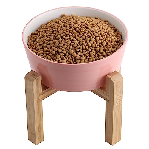 Addogyy Erhöhter Hundenapf aus Keramik mit Holzständer für mittelgroße und große Rassen, Hundefutter, Wasserschale, schwer, rutschfest, modern, niedlich, extra groß, breite Öffnung von Addogyy