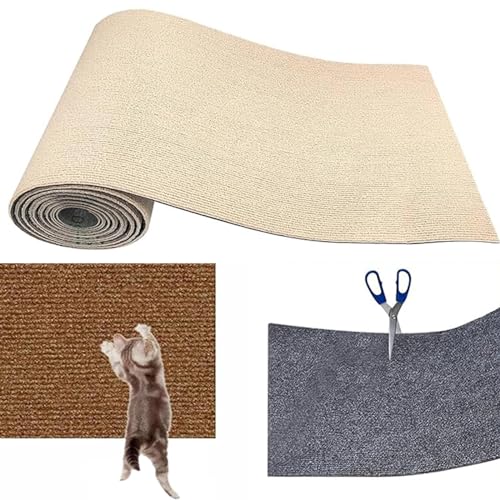 Adius Self-Adhesive Scratching Mat for Cat Wall, DIY Trimmable Self-Adhesive Scratching Mat for Cat Wall, Cat Carpet for Scratching Post, Cat Scratching Mat for Cat Wall (L,Khaki) von Adius