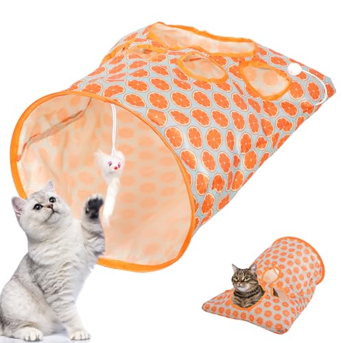 Adiwo Faltbar Katzentunnel Katzenspielzeug, Rascheltunnel für Katzen Katzentunnel Tasche mit Plüschball Haustiertunneltasche Tunnel Interaktive Katze Bohrer Tasche Für Training Laufen 50x44.5CM Orange von Adiwo