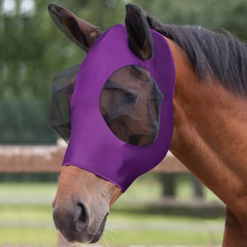 Adiwo Fliegenmaske Pferd UV Schutz, Super Comfort Stretchy Horse Fly Mask mit Large Eye Space Elastisch Pferdefliegenmaske mit Ohrenschutz Fliegenhaube Pferde Fliegenmaske Atmungsaktiv Hautfreundlich von Adiwo