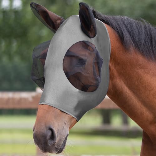 Adiwo Fliegenmaske Pferd UV Schutz, Super Comfort Stretchy Horse Fly Mask mit Large Eye Space Elastisch Pferdefliegenmaske mit Ohrenschutz Fliegenhaube Pferde Fliegenmaske Atmungsaktiv Hautfreundlich von Adiwo