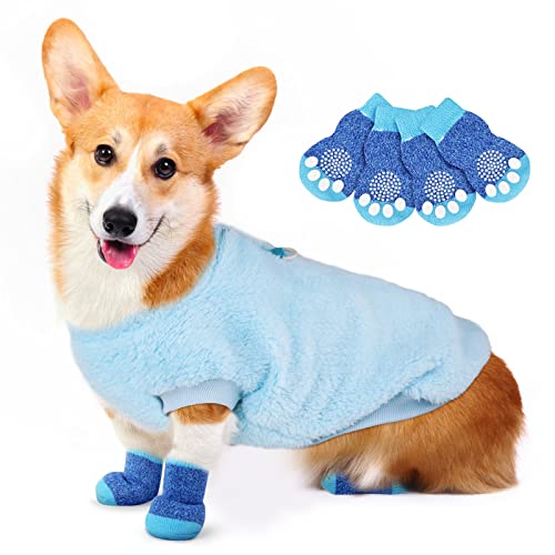 Adiwo Hundepullover,Plüsch Warmer Pullover Katzenkleidung Warme Hunde Pullis Fleece Haustiermantel Welpenpullover Pullover Kleidung Haustier Kostüm Welpenpullover für Kleine Mittelgroße Blau-XL von Adiwo