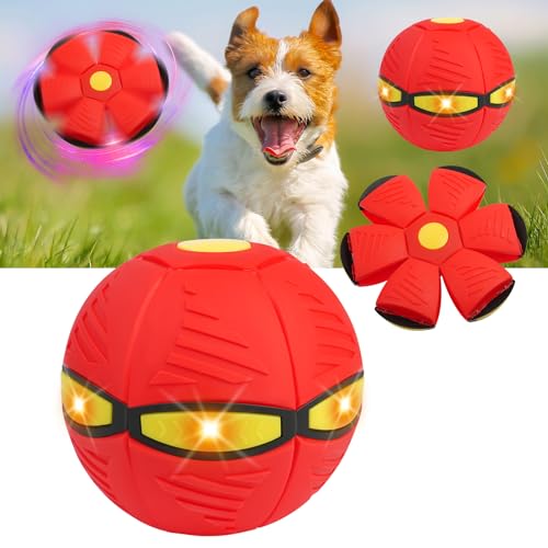 Adiwo Hundespielzeug Ball, Leuchten Fliegend Untertasse Ball Spielzeug für Hunde Hundespielzeug Ball Fliegender Ball Interaktives Fliegend Untertassen Ball Geeignet für Drinnen und Draußen Rot von Adiwo