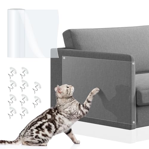 Adiwo Katzen Kratzschutz Folie,Kratzschutz Katze Tap mit 10 Polster Nägel Sofa Transparent Kratzschutz Pad Möbelschoner Katze Möbelschutz für Katzenfür Möbel Couch Tür Wand Kratzabwehr 12CM*5M von Adiwo