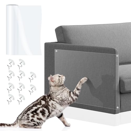 Adiwo Katzen Kratzschutz Folie,Kratzschutz Katze Tap mit 10 Polster Nägel Sofa Transparent Kratzschutz Pad Möbelschoner Katze Möbelschutz für Katzenfür Möbel Couch Tür Wand Kratzabwehr 30CM*5M von Adiwo