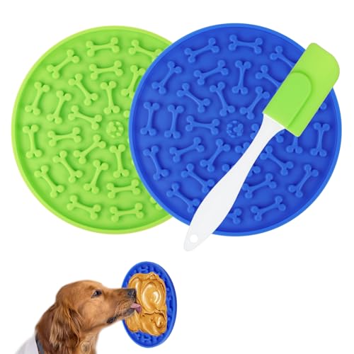 Adiwo Leckmatte Hund,2 Stück Anti Rutsch Schleckmatte Hund mit 1 Silikonspatel BPA-Frei Schleckmatte mit Superstarker Saugkraft für Hundebad Training Fellpflege und Pfotenpflege Fördert die Verdauung von Adiwo