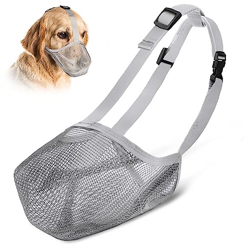 Adiwo Maulkorb für Hunde,Hunde Maulkorb mit Abgerundetem Mesh Schlaufe Atmungsaktiv Sicherer Schneller Sitz Für Kleine Mittelgroße Große Hunde Verstellbare Fressschutz Hund ​Beißen und Kauen Grau L von Adiwo