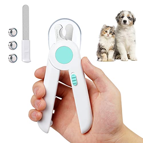 Adiwo Nagelknipser mit Led-Licht für Hunde Katzen, 2-in-1 Krallenschere und Hundenagelschleifer mit Nagelfeile und Spritzfest Schutzvorrichtung für Hunde Katzen Kaninchen und Weitere Haustiere von Adiwo