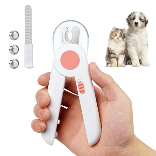 Adiwo Nagelknipser mit Led-Licht für Hunde Katzen, 2-in-1 Krallenschere und Hundenagelschleifer mit Nagelfeile und Spritzfest Schutzvorrichtung für Hunde Katzen Kaninchen und Weitere Haustiere von Adiwo