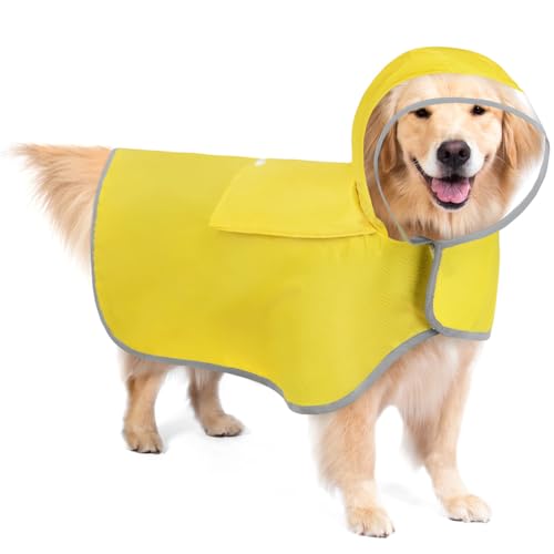 Adiwo Regenmantel für Hunde, Mit reflektierenden Kanten Hunde Regenjacke, Einstellbare Hunde Regencape Kapuze, Gelb von Adiwo