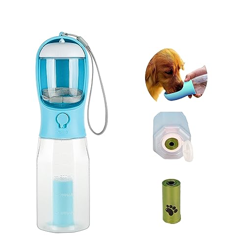 Hunde-Wasserflasche, 3-in-1, auslaufsicher, tragbare Haustier-Wasserflasche mit Futterbehälter und Müllbeutel, Outdoor-Reise-Wasserflasche für Katze, Kaninchen, Welpen zum Spazierengehen, Wandern, von Adjacentmarket