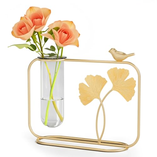 Pflanzgefäß-Terrarien mit Metallständer, Tisch-Glas-Pflanzen-Anzuchtstation für Hydrokulturpflanzen, lebende Zimmerpflanzen, Geschenk für Frauen, Reagenzglas-Blumenvase, Büro, Zuhause, Hochzeit, von Adorylla