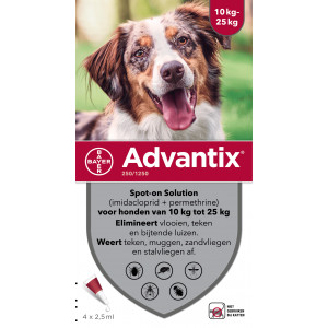 Advantix 250/1250 für Hunde von 10 bis 25 kg 2 x 6 Pipetten von Advantix