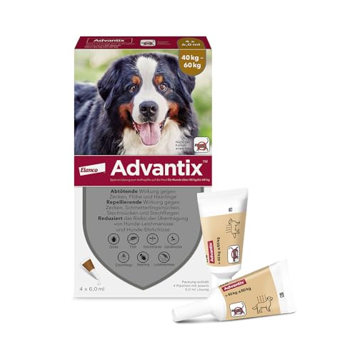 Elanco ADVANTIX Spot-On XXL für sehr große Hunde von 40 kg bis 60 kg gegen Zecken, Sandmücken, Stechmücken, Stechfliegen und Flöhe: Wirkung bis zu 4 Wochen, 4 Pipetten-Packung Elanco ADVANTIX Spot-On XXL für sehr große Hunde von 40 kg bis 60 kg gegen Zecken, Sandmücken, Stechmücken, Stechfliegen und Flöhe: Wirkung bis zu 4 Wochen, 4 Pipetten-Packung von Advantix