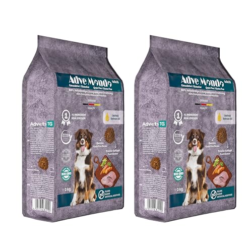 Adve® Mondo Adult Dog: Trockenfutter für ausgewachsene Hunde Aller Rassen – getreidefrei – glutenfrei – Geflügel mit Gemüse – Sensible Verdauung (2 x 3 kg) von Adve