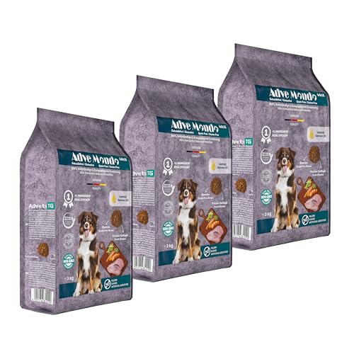 Adve® Mondo Adult Dog: Trockenfutter für ausgewachsene Hunde Aller Rassen – getreidefrei – glutenfrei – Geflügel mit Gemüse – Sensible Verdauung (3 x 3 kg) von Adve