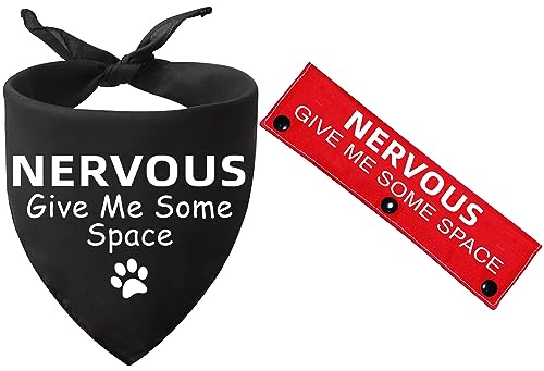 Advivio 2 Stück Nervous Give Me Some Space Schwarzer Hundeschal Bandana mit roter Hundeleinenwickel, Haustier-Geburtstagsgeschenk und Hundeliebhaber Besitzer von Advivio