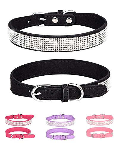 Gentle Leader für große Hunde, verstellbares Leder-Wildleder, personalisiertes Hundehalsband, schwarzes Hundehalsband, Katzenhalsband, Strass-Hundehalsband (L, schwarz) von Aecllcea