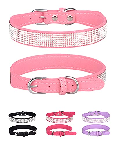 Gentle Leader für kleine Hunde, verstellbares Leder-Wildleder, personalisiertes Hundehalsband, Katzenhalsband, Strass-Hundehalsband (S, Rosa) von Aecllcea