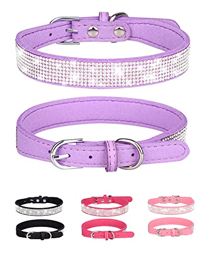 Gentle Leader für kleine Hunde, verstellbares Leder-Wildleder, personalisiertes Hundehalsband, Katzenhalsband, Strass-Hundehalsband (XS, Violett) von Aecllcea