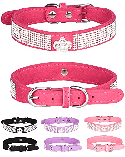 Hundehalsband für kleine Hunde, Verstellbares Leder Wildleder Bling Hundehalsbänder, Rosa Hundehalsband Katzenhalsband, Strass Hundehalsband (XS, Rosenrot3) von Aecllcea