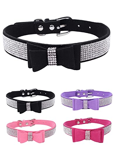 Strass-Hundehalsband für kleine, mittelgroße und große Hunde, verstellbares Leder, Wildleder, glitzernd, Diamant-Fliege, Welpenhalsbänder für Jungen und Mädchen. von Aecllcea