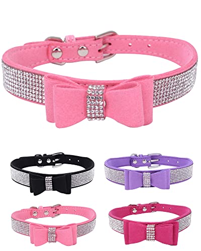 Strass-Hundehalsband für kleine, mittelgroße und große Hunde, verstellbares Leder, Wildleder, glitzernd, Diamant-Fliege, Welpenhalsbänder für Jungen und Mädchen. von Aecllcea