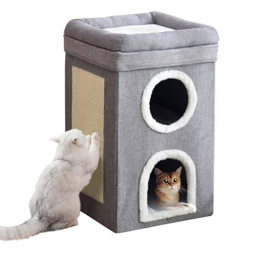 Faltbares Katzenhaus, katzenhöhle große Katzen,Katzenbetten für Indoor Katzen,Katzenhöhle 3 Schicht Würfel Großer Raum Katzenbett mit Kratzbrett und Spielball für kleine mittlere Haustiere Innenruhe von Aelbsty