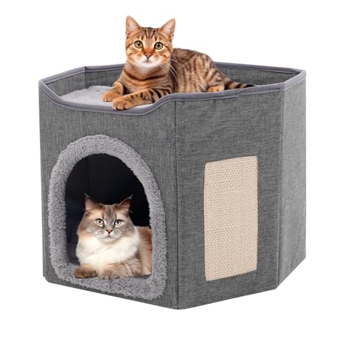 Katzenhaus Faltbarer Katzenhaus mit 2 abnehmbaren Kissen und Kratzbrett Katzenhaus Höhle für Katzen und kleine Hunde cat Bed von Aelbsty