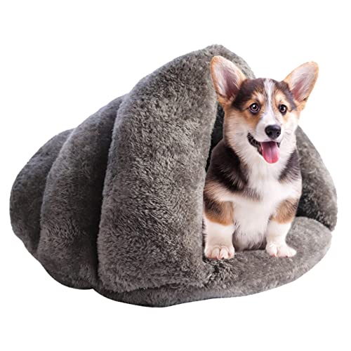 Aelevate Hundehöhlenbett - Dickes Fleece, warmes, weiches Bett für Hunde - Dreieckiges Katzenbett, beruhigendes und gemütliches, bezogenes Schlafkissen für Kuscheltiere und Wühler von Aelevate