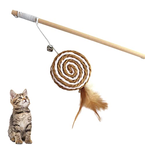 Aelevate Katzenspielzeug Zauberstab | Hölzernes Angelruten-Katzenspielzeug,Katzenminze-Spielzeug für Katzen, Pet Catcher Teaser Jumper Stick für Katzen im Innenbereich, süßes Katzenzubehör von Aelevate