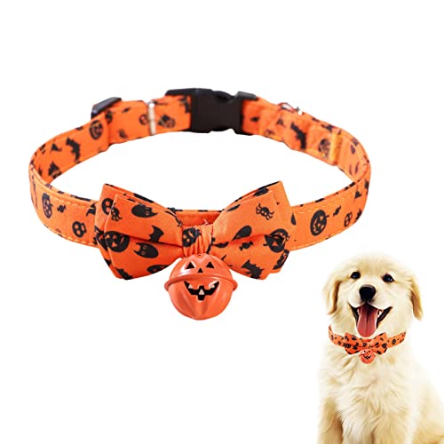 Halloween-Halsband für Hunde, Festliche Halsbandleine, verstellbares Hundehalsband, Hundehalsband mit -Kürbisglockenverzierung, Kürbisfliege für Haustiere von Aelevate