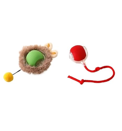 Aerensic 1/2PCS Smart Katzenspielzeug Automatischer Rollball Gefälschter Schwanz Elektrisches Haustier Interaktives Spielzeug Hund Katzentraining Imitate Maus(Green B and Red A,6) von Aerensic