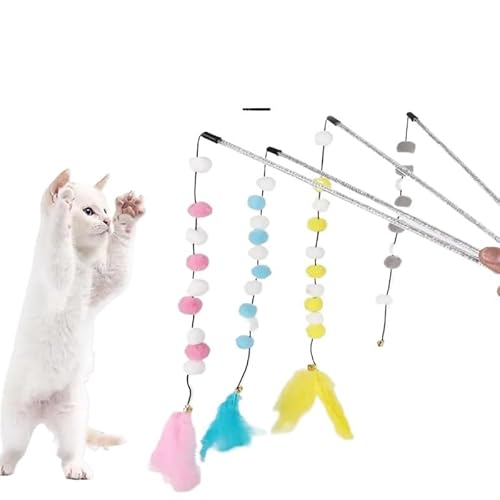 Katzenspielzeug Pompom Katzenspielzeug Interaktives Federspielzeug for Katzen Neckendes Haustierspielzeug Spielstab Plüschball Haustierspielzeug for Kätzchen(01) von Aerensic