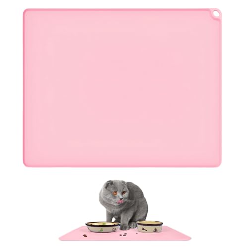 Aerkersun Silikon-Haustierfuttermatte, 50,8 x 40,6 cm, wasserdichte Futtermatte für Hunde und Katzen, mit rutschfester Unterseite, auslaufsichere Kanten, leicht zu reinigen, Rosa von Aerkersun