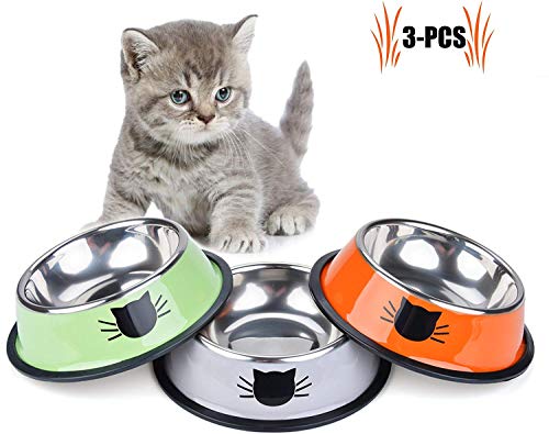 Aestm 3 Stück Katzennapf, Futternapf Katze - Katzennapf Edelstahl rutschfest Katzen Napf Set, Fressnapf Katze Futterschüssel Katze - Katze Wasser Fütterung Schüssel für Katze Kleine Hunde Tiere von Aestm