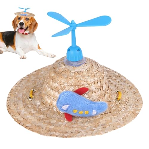 Aeutwekm Hunde-Sombrero-Hut, Hüte für Katzen, Kreative Hundestrohhüte mit Propeller, Lustige Welpen-Sonnen-Eimerkappen, Verstellbarer Sombrero-Hut für kleine Hunde, mexikanische -Foto-Requisite von Aeutwekm