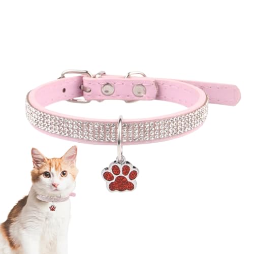 Aeutwekm Katzenhalsband,Strass Katzenhalsband, Funkelnde Katzenhalsbänder mit Strasssteinen, Kätzchenhalsband mit Pfotenabdruckanhänger, verstellbare Haustierhalsbänder, Haustierzubehör für von Aeutwekm