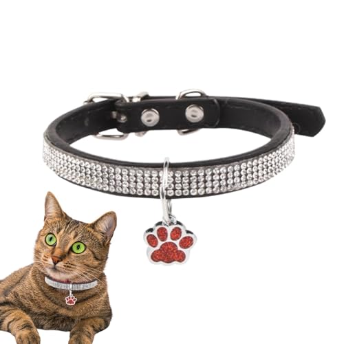 Aeutwekm Strass Katzenhalsband Breakaway, Katzenhalsband | Funkelnde Katzenhalsbänder mit Strasssteinen,Kätzchenhalsband mit Pfotenabdruckanhänger, verstellbare Haustierhalsbänder, von Aeutwekm