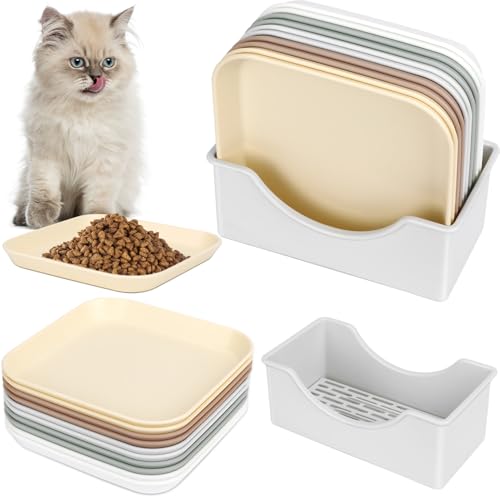 Aevcvok 10 Stück Katzennapf, Futternapf Katze Flach, Katzenfutter Napf, Quadrat Katzenschüssel, Katzen Fressnapf, Katzen Futternapf Bunte, Katzenteller, Katzen Napfset für Trockenfutter und Nassfutter von Aevcvok