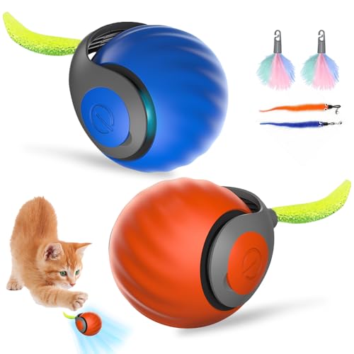 Afenau Speedy Tail Katzenspielzeug, bewegliches Katzenspielzeug mit 6 Ersatzschwanz, 2 Geschwindigkeitsmodi, wiederaufladbar, intelligenter Katzenspielzeugball, automatisches Katzenspielzeug für von Afenau