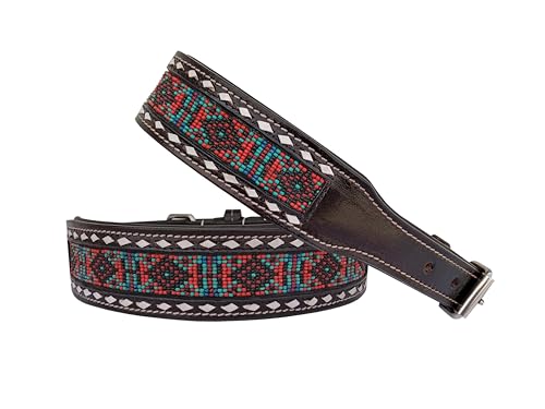 Hundehalsband aus Leder, Größe XS, Western-Stil, strapazierfähig, handgedreht, verstellbar, mit Perlen und gepolstert, weich für Welpen und große Hunde, 10IS017-XS von Affilare