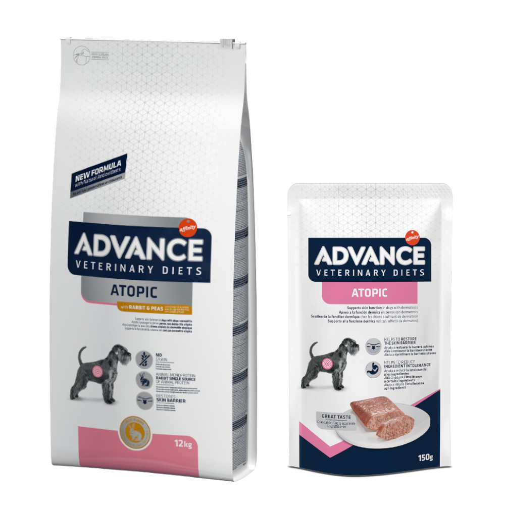 10 kg / 12 kg / 15 kg Advance Veterinary Diets + 8 x 150 g passendes Nassfutter gratis! - 12 kg Atopic Kaninchen & Erbsen + 8 x 150 g Atopic von Affinity Advance Veterinary Diets