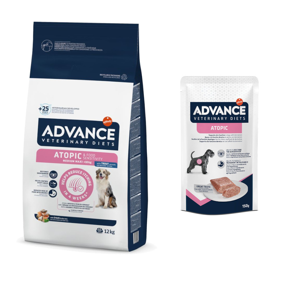 10 kg / 12 kg Advance Veterinary Diets + 8 x 150 g passendes Nassfutter gratis! - 12 kg Atopic mit Forelle + 8 x 150 g Atopic von Affinity Advance Veterinary Diets