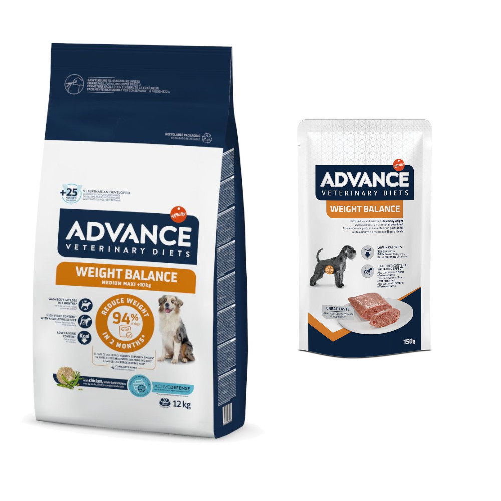 10 kg / 12 kg Advance Veterinary Diets + 8 x 150 g passendes Nassfutter gratis! - 12 kg Weight Balance Medium/Maxi + 8 x 150 g Weight Balance von Affinity Advance Veterinary Diets